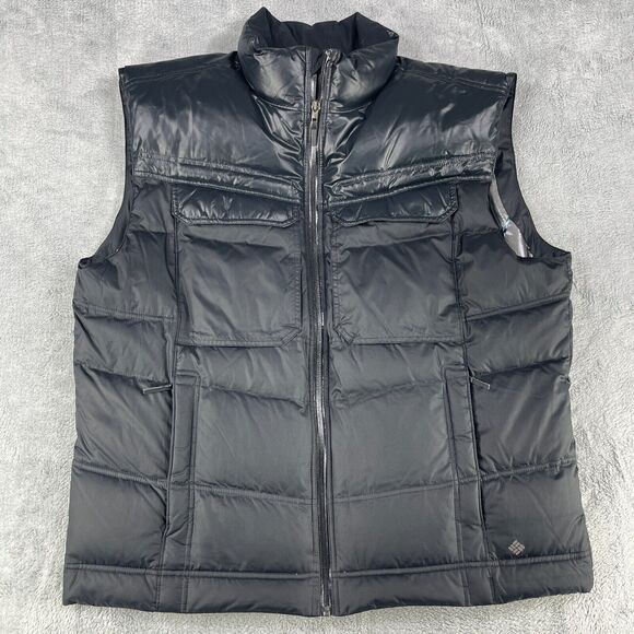 Columbia Puffer Vest Men's 2XL Black Quilted Down Omni-Heat Mock Neck Full Zip